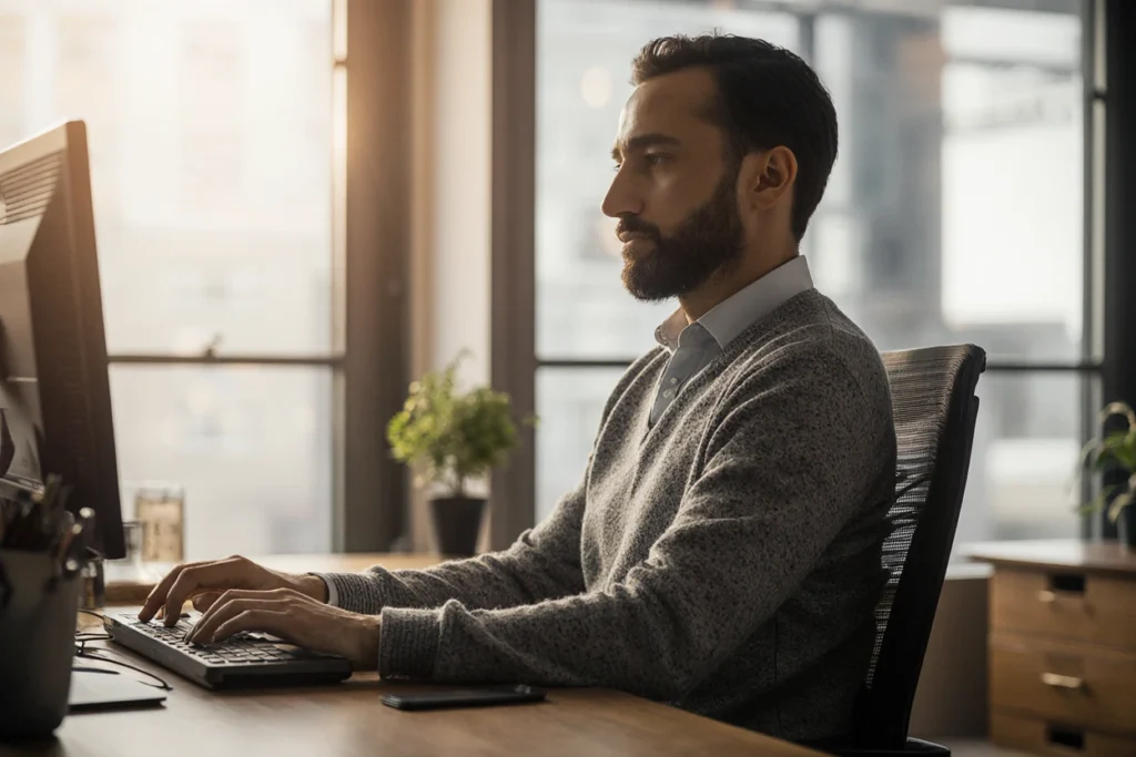 The SEO expert of Webrosafe Is Safe works in a bright, cozy studio office in London